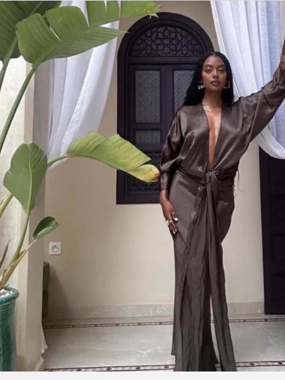 Zara Chocolate Brown Satin Wrap Maxi Robe